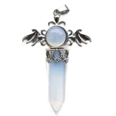 Opalite cross made of alloy and natural stone 5.3 x 3.7 x 12 mm, stone of wishes and hope
