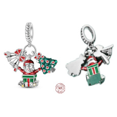 Charm Sterling Silver 925 Christmas 3-in-1 Bells, Santa, Tree, Pendant for Bracelet Christmas