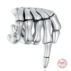 Charm Sterling Silver 925 Skeleton Hand, Bead for Halloween Bracelet