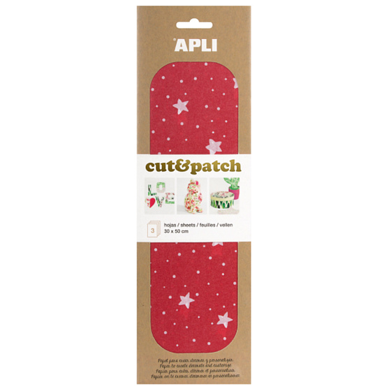 Apli Cut & Patch paper for napkin technique Red with stars 30 x 50 cm 3 pieces