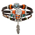 Leather multi-layer bracelet, feather + moon/sun symbol, adjustable size