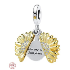 Charm Sterling silver 925 Blossoming sunflower gold plated with inscription - You are my sunshine, openable bracelet pendant love Charm Sterling silver 925 Blossoming sunflower gold plated with inscription - You are my sunshine, openable bracelet pendant love