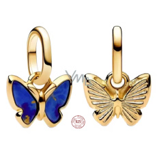 Charm Sterlingové stříbro 925 Mini medailon Motýl, modrý malý, pozlacený, přívěsek na náramek zvíře Charm Sterlingové stříbro 925 Mini medailon Motýl, modrý malý, pozlacený, přívěsek na náramek zvíře