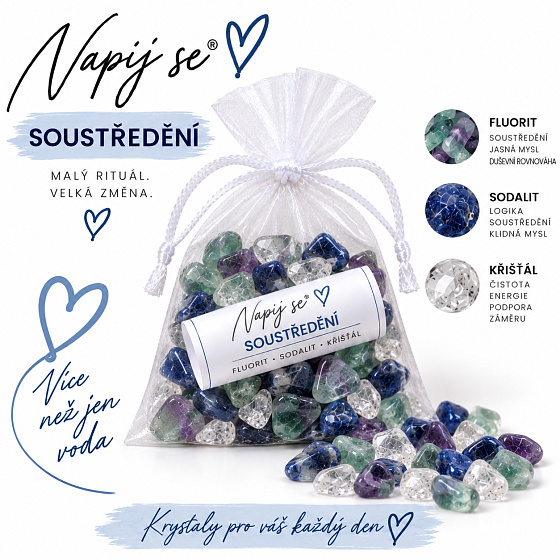 Napij se® soustředění – výměnná minerální náplň | Fluorit, Sodalit, Křišťál