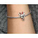 Charm Sterling silver 925 Disney Minnie Mouse mouse with polka dot dress and bow, bead on bracelet