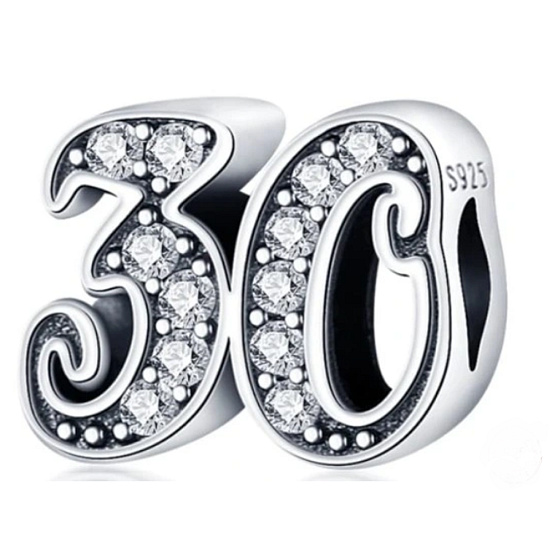 Charm Sterling silver 925 30 anniversary, bead on bracelet