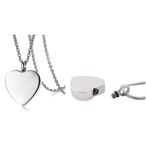 Commemorative urn pendant, Heart matt waterproof, Stainless steel 25 x 20 mm + chain 50 cm
