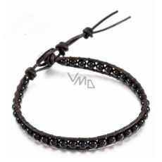 Obsidian leather bracelet natural stone, handmade, clasp, ball 4 mm / 17 - 23 cm, rescue stone Obsidian leather bracelet natural stone, handmade, clasp, ball 4 mm / 17 - 23 cm, rescue stone