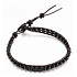 Obsidian leather bracelet natural stone, handmade, clasp, ball 4 mm / 17 - 23 cm, rescue stone