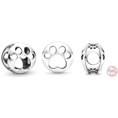 Sterling silver 925 Punched paw of a four-legged pet, bead on a pet bracelet