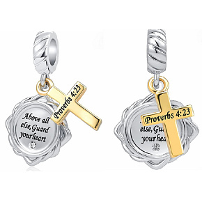 Sterling silver 925 Religious Spells Proverbs 4:23, 2in1 pendant for bracelet