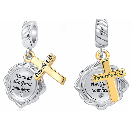 Sterling silver 925 Religious Spells Proverbs 4:23, 2in1 pendant for bracelet