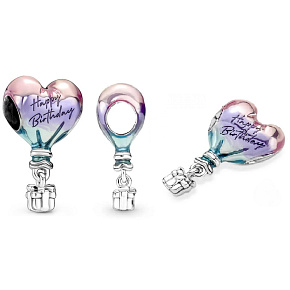 Sterling silver 925 Hot air balloon with Happy Birthday inscription, pendant for birthday bracelet
