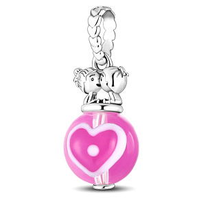 Sterling silver 925 Kiss, love, heart, bracelet pendant