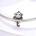 Charm Sterling silver 925 Monkey with two hearts, bead on bracelet animal