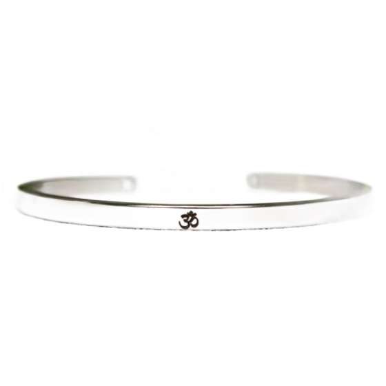Stainless steel bracelet silver with engraving Symbol, open cuff, 4 mm