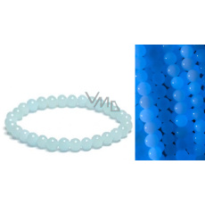 Jade Luminois Light Phosphorescent, blue glow in the dark, bracelet elastic natural stone, bead 6 mm / 16 - 17 cm