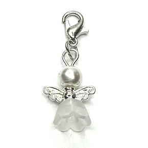 Guardian angel pendant with white skirt and pearl 14 x 19 mm 1 piece