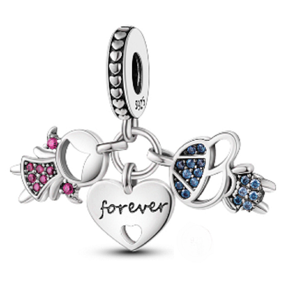 Charm Sterling silver 925 Siblings Daughter Son 3in1, pendant on bracelet family