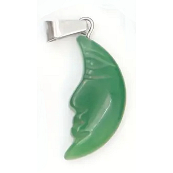 Chalcedony Moon Pendant Natural Stone, Hand-Cut Figurine 2.2 x 10 mm, Stone of Love and Joy