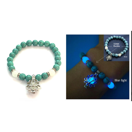 Turkenite glowing blue in the dark, elastic bracelet, 8 mm bead / 16 - 17 cm, stone of young people, seeks a life goal