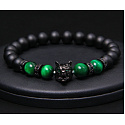 Lava black + Tiger eye green + Wolf head bracelet elastic natural stone, ball 8 mm / 21 cm