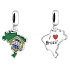 Charm Sterling Silver 925 Brazil Flag - Swinging Map, Travel Bracelet Pendant