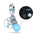 Sterling Silver 925 Luminescent - Glow in the Dark Bulb - Find Your Light, Changing Colors 2in1 Pendant Bracelet Symbol