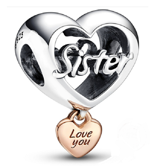 Sterling silver 925 Heart and inscription I love you sister - Love you Sister, bead for bracelet family