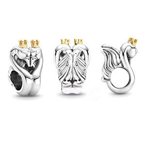 Sterling silver 925 Swans and hearts, love bead on bracelet