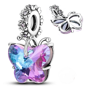 Charm Sterling silver 925 Murano glass butterfly, bracelet pendant symbol