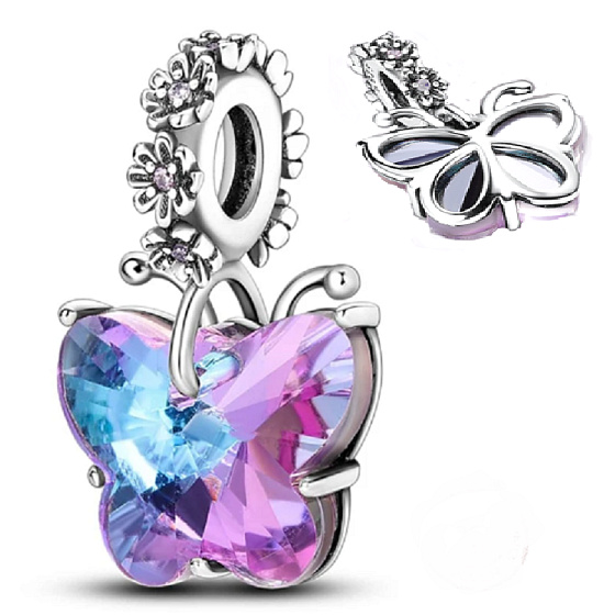 Charm Sterling silver 925 Murano glass butterfly, bracelet pendant symbol