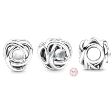 Charm Sterling silver 925 Infinity circle of eternity April white - clear, bead for bracelet