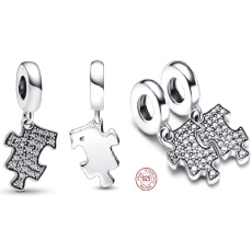 Charm Sterling silver 925 Glittering puzzle piece, friendship bracelet pendant