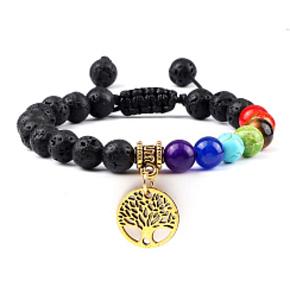 Chakra bracelet Tree of Life + Lava black, hand knitted, adjustable size, 8 mm ball, born of the four elements