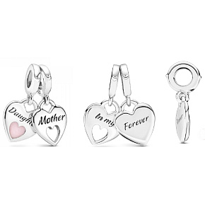Sterling Silver 925 Heart Pendants Mother and daughter - double heart, 2in1 pendant for bracelet family