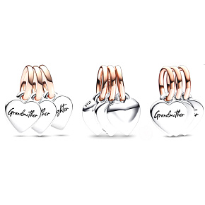 Sterling silver 925 Sharable charm grandmother, mother and daughter - family generation hearts 3in1, pendant bracelet