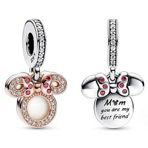 Charm Sterling silver 925 Disney Minnie Mouse silhouette 2in1 mom, bracelet pendant