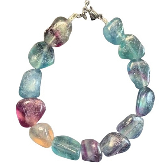 Rainbow fluorite bracelet natural stone 19 cm, stone of geniuses