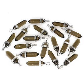 Brown Quartz Hexagon Pendulum Pendant Natural Stone 41 x 13 mm, Hand Carved, Most Perfect Healer