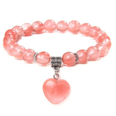 Crystal + Heart bracelet elastic natural stone, bead 8 mm / 19 cm, stone stones