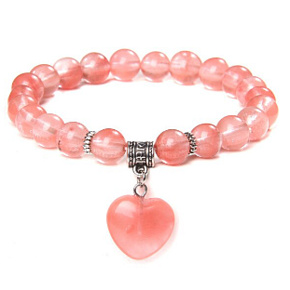 Crystal + Heart bracelet elastic natural stone, bead 8 mm / 19 cm, stone stones Crystal + Heart bracelet elastic natural stone, bead 8 mm / 19 cm, stone stones