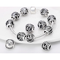 Pisces, zodiac sign, silver + zirconia bracelet pendant, ball 9 mm 1 piece
