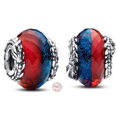 Charm Sterling silver 925 Game of Thrones Ice and Fire Dragon, double Murano glass bead on bracelet, film