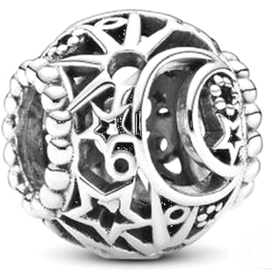 Charm Sterling silver 925 Sun, moon and stars, bead on bracelet universe