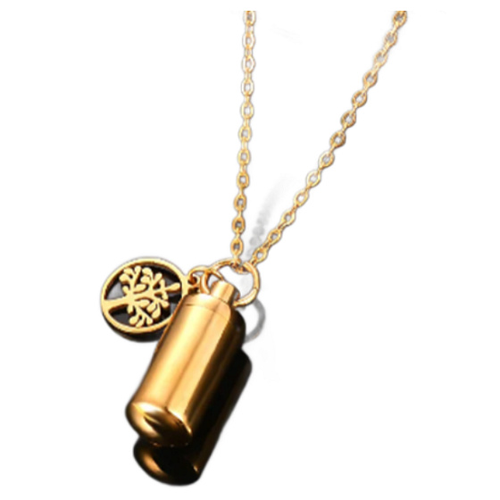 Memorial, memorial urn pendant, tree of life. gold.waterproof, stainless steel 10 x 28 mm