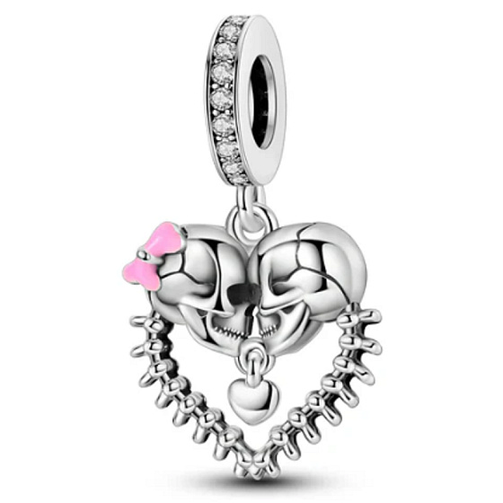 Charm Sterling Silver 925 Skeletons Love Halloween, Pendant for Halloween Bracelet