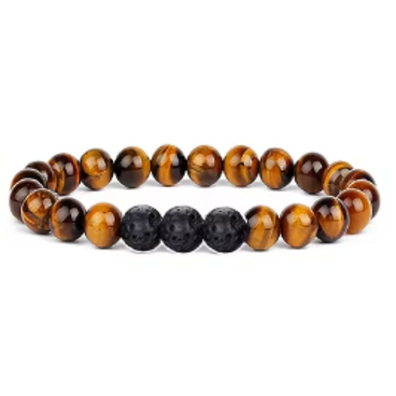 Tiger's Eye and Lava – bracelet made of natural stones 18.5 cm | Protection, courage, strength and luck