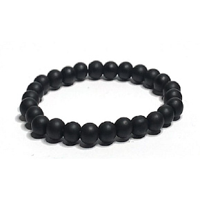 Agate black matte bracelet elastic natural stone, bead 8 mm / 16-17 cm, gives courage and strength