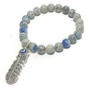 K2 Azurite in Granite + Blue eye in feather bracelet elastic natural stone ball 8 mm / 16 - 17 cm